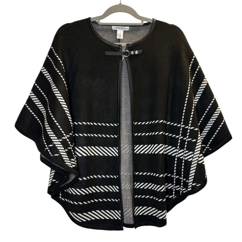 White House Black Market Black Ecru Cape Plaid Poncho NWT Leather Trim Cosplay